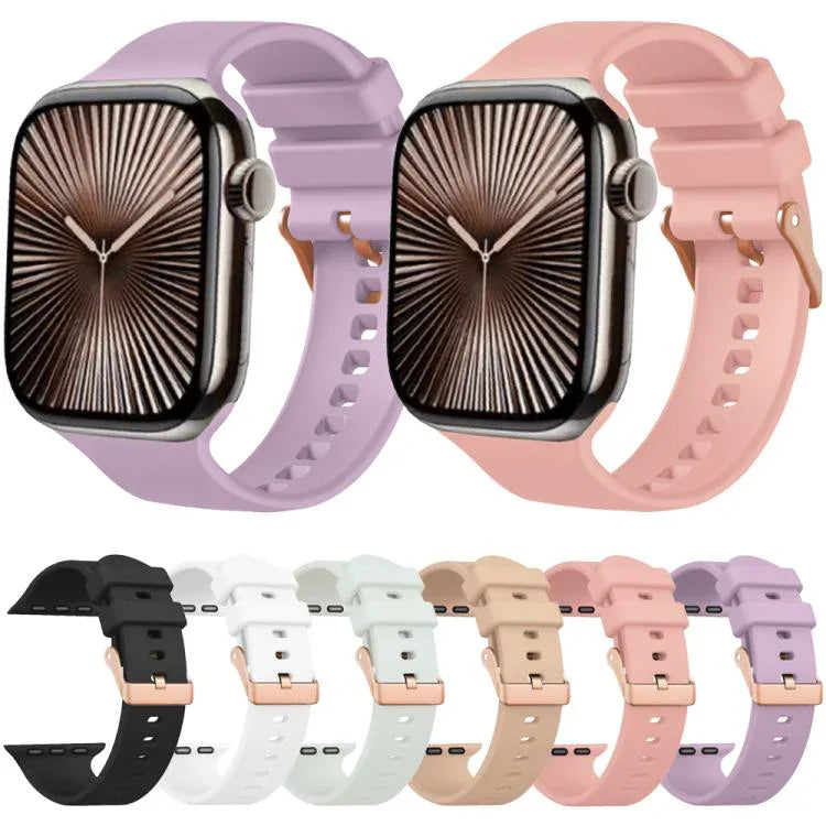 純色玫瑰金扣矽膠錶帶，適用於 Apple Watch 42mm / 41mm / 40mm / 38mm