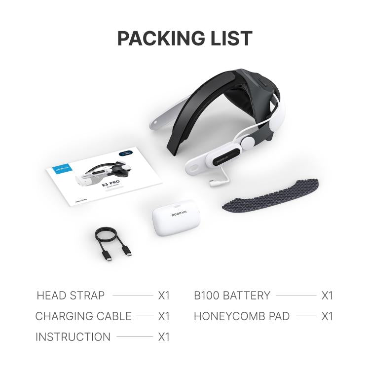 BOBOVR E3 Pro 適用於 Meta Quest 3S / 3 VR 頭帶，附 B100 電池，E3 Pro
