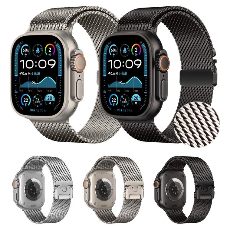 xDfind 傘扣細網米蘭不鏽鋼錶帶，適用於 Apple Watch 46mm / 49mm / 45mm / 44mm 細網款