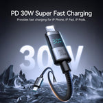 JOYROOM S-A16 Pro Prism 系列 30W 數字顯示 Type-C 轉 8 Pin 快充數據線，長度：1.2m，Type-C 轉 8 Pin