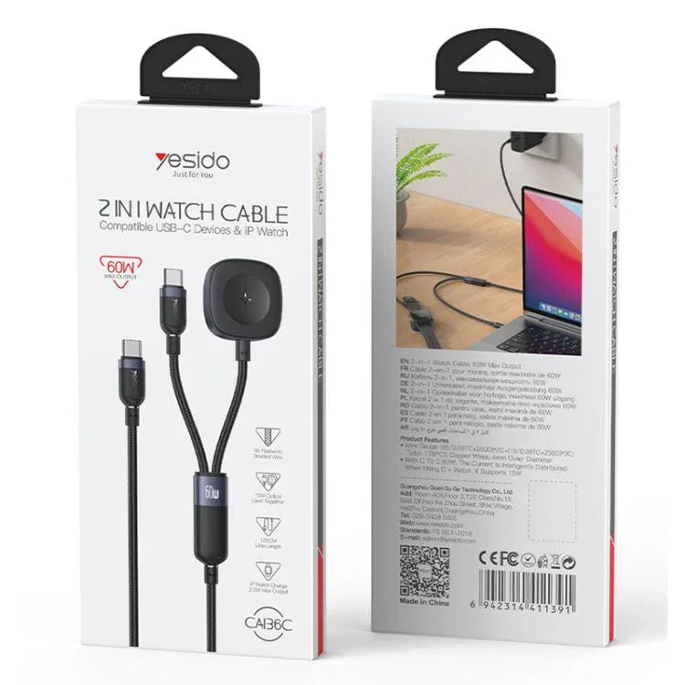 Yesido CA136C 60W USB-C / Type-C 轉 Type-C 及 iWatch 二合一充電線，CA136C
