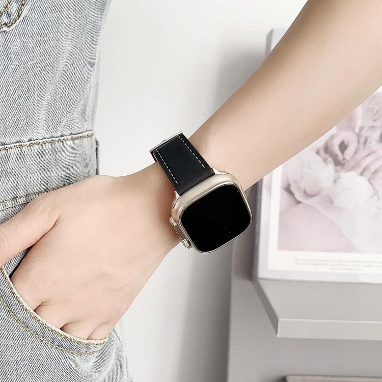 xDfind 黑鯊細紋皮革錶帶，適用於 Apple Watch 42 / 44 / 45 / 46 / 49mm，適用於 Apple Watch 38 / 40 / 41 / S10 42mm