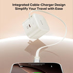 ROCK T90 PD35W Type-C 單埠 GaN 牆壁充電器，附 Type-C 可伸縮充電線，英規插頭，歐規插頭