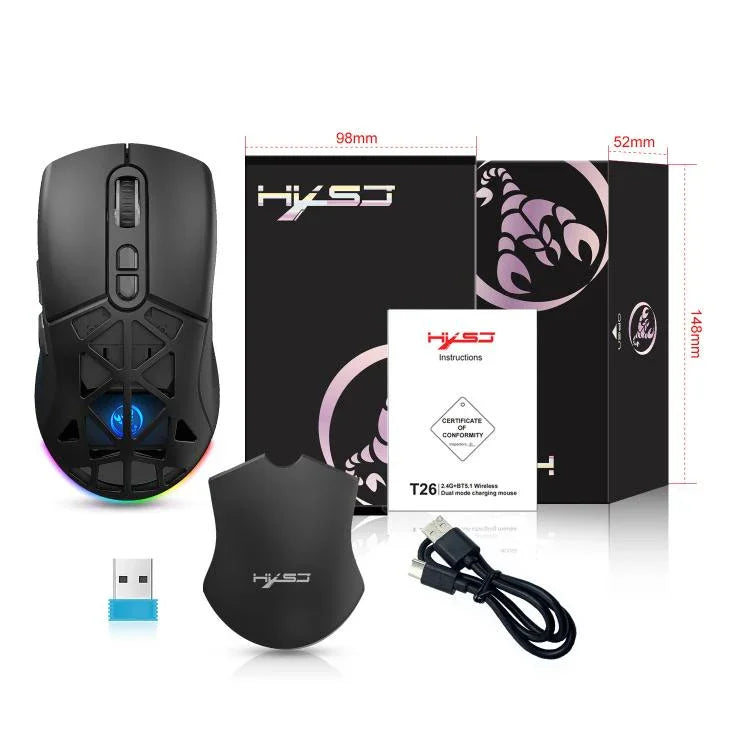 HXSJ T26 雙模 2.4G BT5.1 可充電無線滑鼠，T26