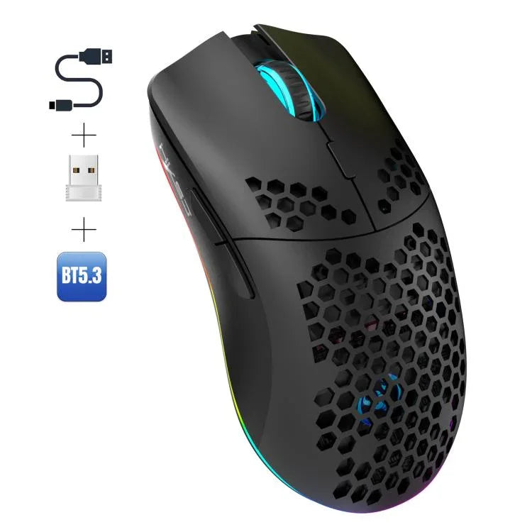 HXSJ T66 三模有線 2.4G BT5.3 無線 RGB 可充電滑鼠，T66