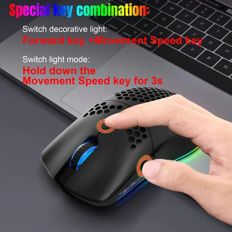 HXSJ T66 三模有線 2.4G BT5.3 無線 RGB 可充電滑鼠，T66