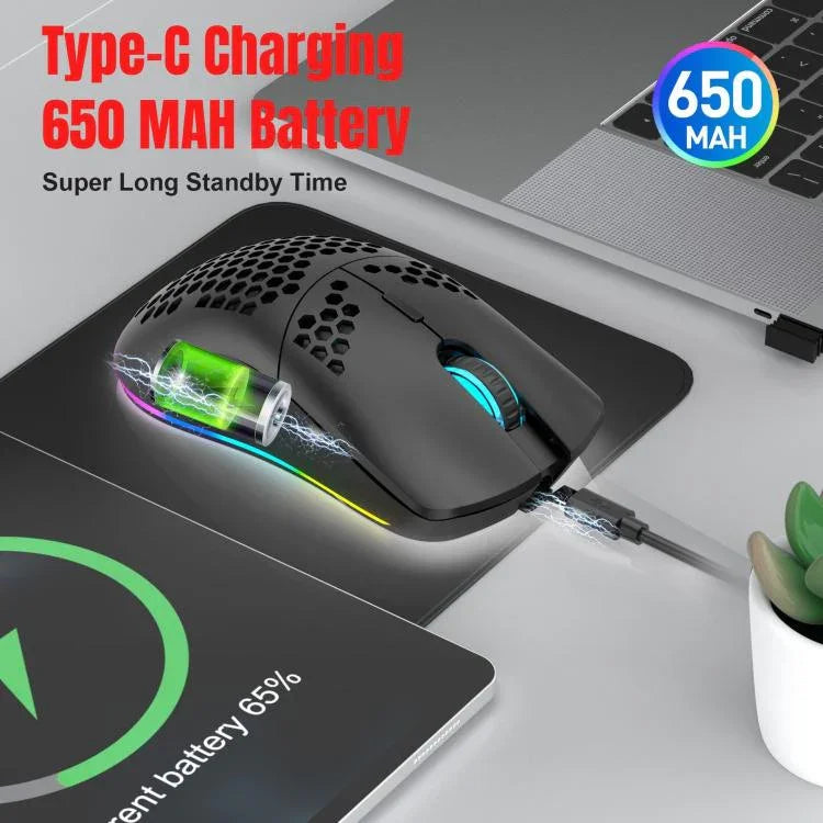 HXSJ T66 三模有線 2.4G BT5.3 無線 RGB 可充電滑鼠，T66