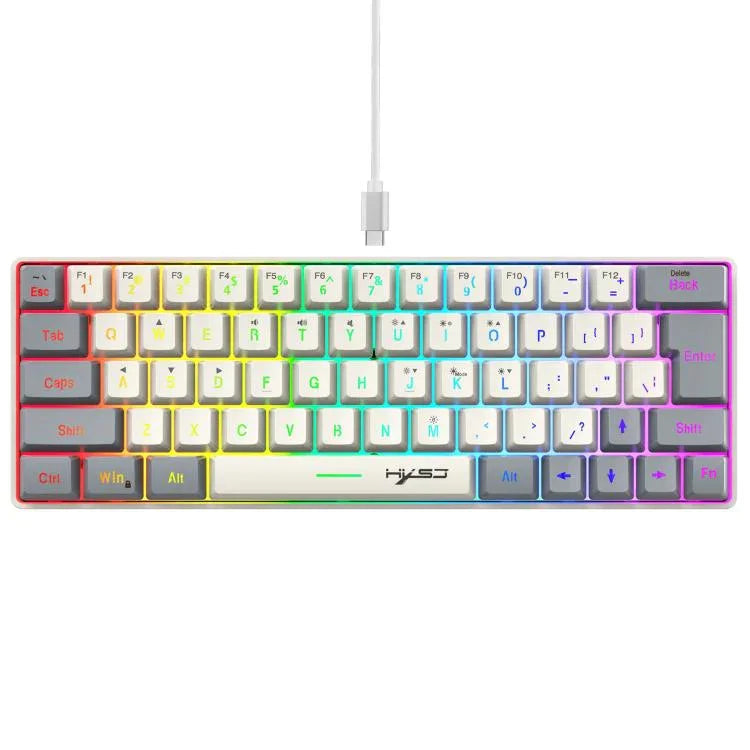 HXSJ V400 有線配色 RGB 背光薄膜鍵盤 63鍵鍵帽，線長：1.7米，V400 米色+灰色，V400 灰色+米色，V400 米色+灰色+橙色，V400 灰色+米色+橙色
