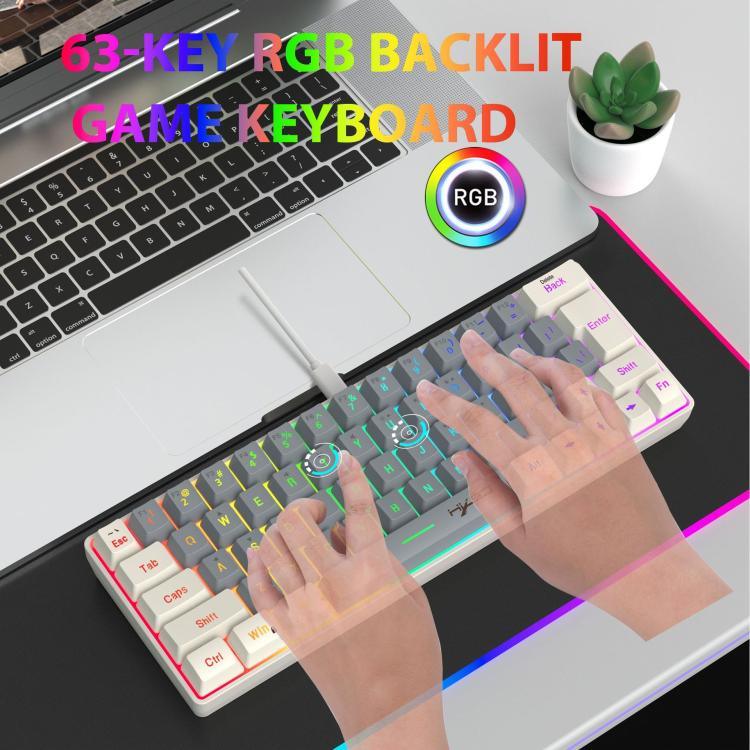 HXSJ V400 有線配色 RGB 背光薄膜鍵盤 63鍵鍵帽，線長：1.7米，V400 米色+灰色，V400 灰色+米色，V400 米色+灰色+橙色，V400 灰色+米色+橙色