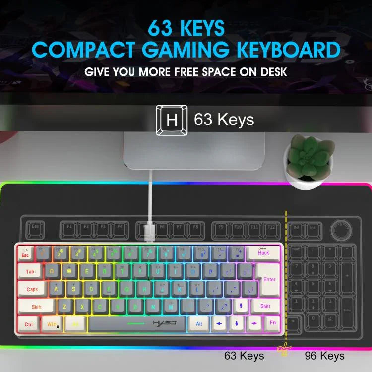 HXSJ V400 有線配色 RGB 背光薄膜鍵盤 63鍵鍵帽，線長：1.7米，V400 米色+灰色，V400 灰色+米色，V400 米色+灰色+橙色，V400 灰色+米色+橙色