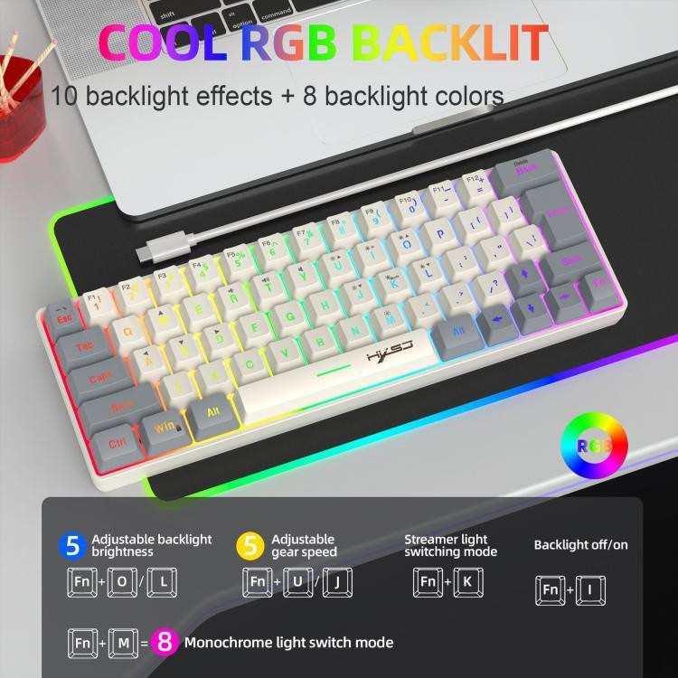 HXSJ V400 有線配色 RGB 背光薄膜鍵盤 63鍵鍵帽，線長：1.7米，V400 米色+灰色，V400 灰色+米色，V400 米色+灰色+橙色，V400 灰色+米色+橙色