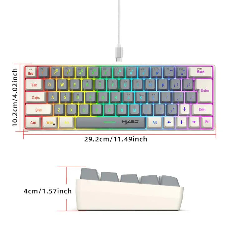 HXSJ V400 有線配色 RGB 背光薄膜鍵盤 63鍵鍵帽，線長：1.7米，V400 米色+灰色，V400 灰色+米色，V400 米色+灰色+橙色，V400 灰色+米色+橙色