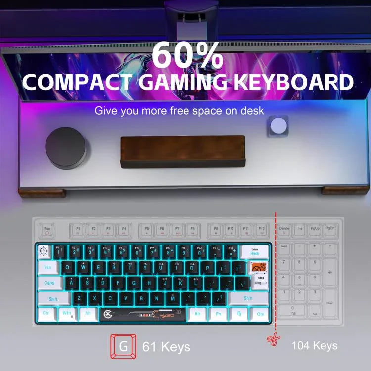 HXSJ V700WB Wired RGB Backlit Membrane Keyboard 61 Key Caps, Cable Length: 1.7m, V700WB