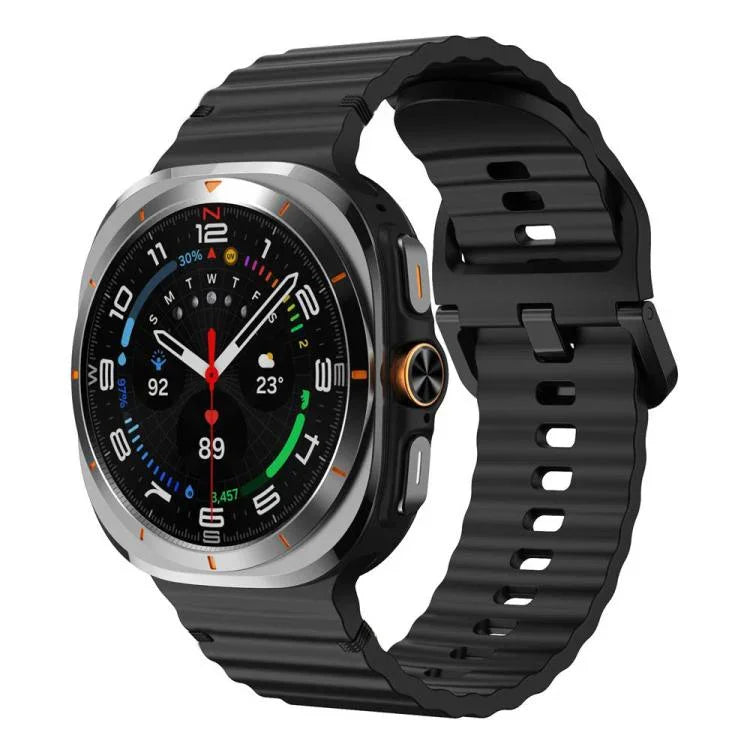 適用於 Samsung Galaxy Watch8 Classic 46mm / Watch8 44mm / 40mm xDfind 波浪紋縫線矽膠錶帶，L