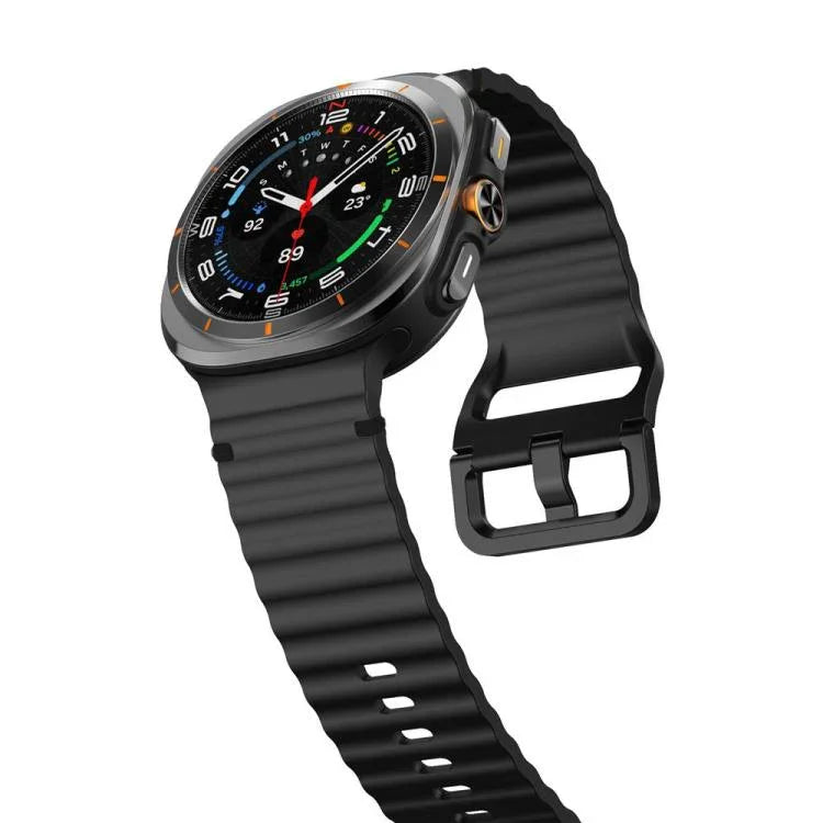 適用於 Samsung Galaxy Watch8 Classic 46mm / Watch8 44mm / 40mm xDfind 波浪紋縫線矽膠錶帶，L