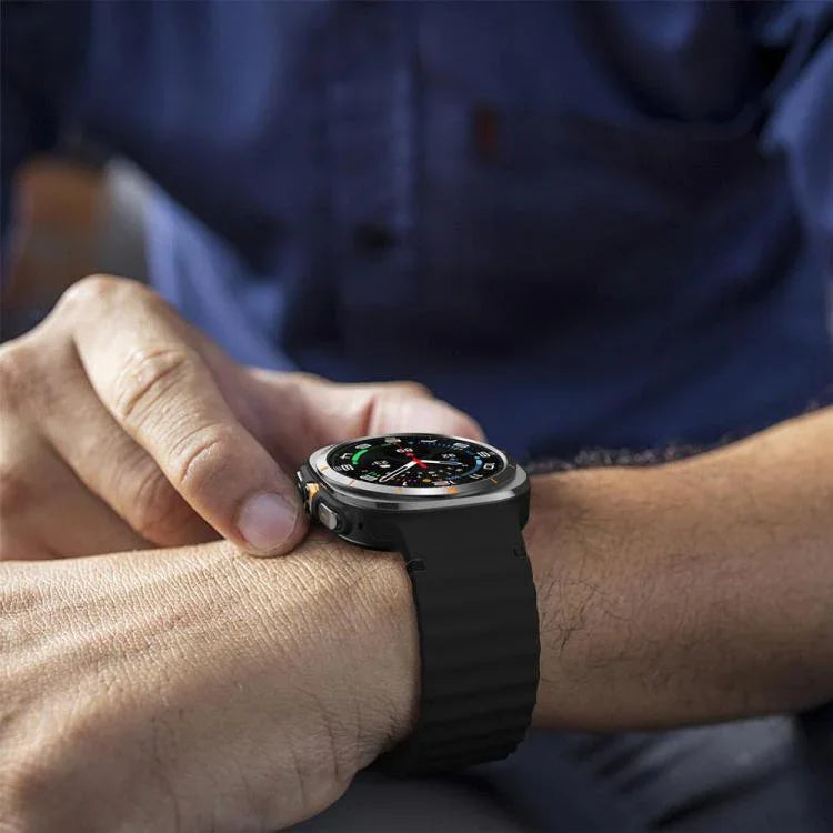 適用於 Samsung Galaxy Watch8 Classic 46mm / Watch8 44mm / 40mm xDfind 波浪紋縫線矽膠錶帶，L