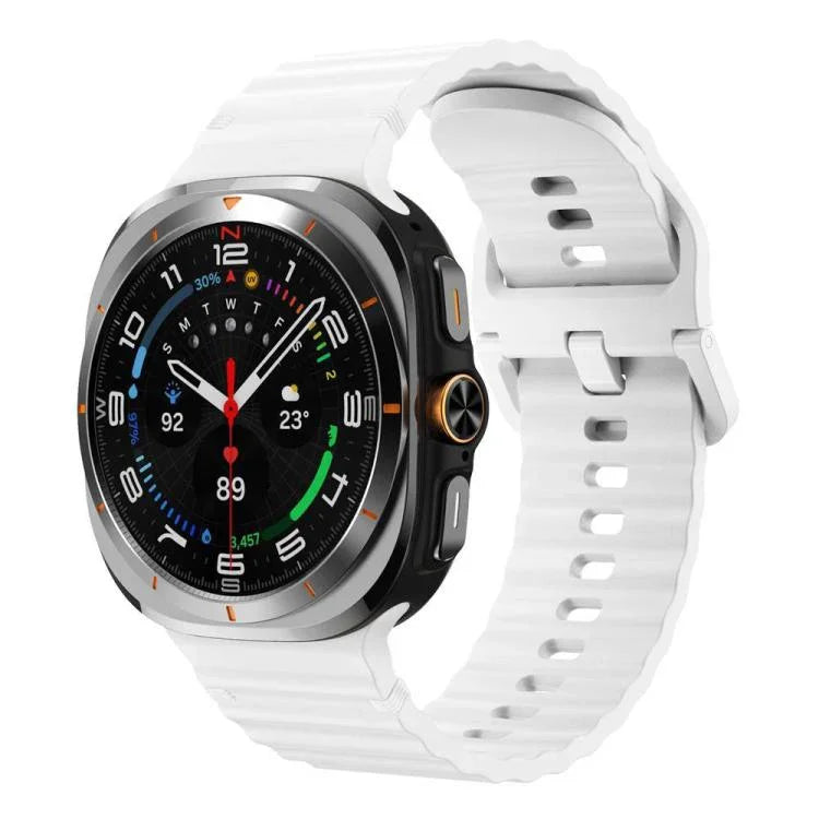 適用於 Samsung Galaxy Watch8 Classic 46mm / Watch8 44mm / 40mm xDfind 波浪紋縫線矽膠錶帶，L