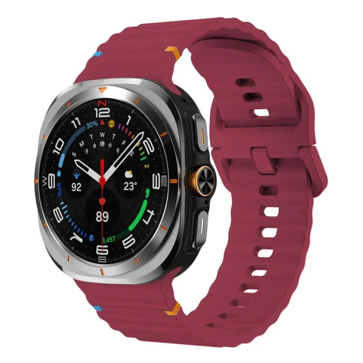 適用於 Samsung Galaxy Watch8 Classic 46mm / Watch8 44mm / 40mm xDfind 波浪紋縫線矽膠錶帶，L