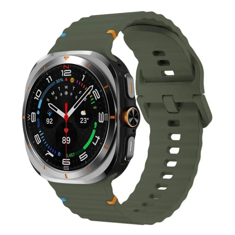 適用於 Samsung Galaxy Watch8 Classic 46mm / Watch8 44mm / 40mm xDfind 波浪紋縫線矽膠錶帶，L