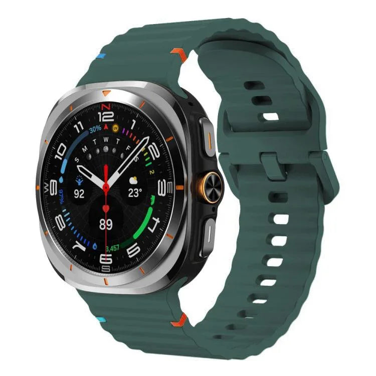 適用於 Samsung Galaxy Watch8 Classic 46mm / Watch8 44mm / 40mm xDfind 波浪紋縫線矽膠錶帶，L