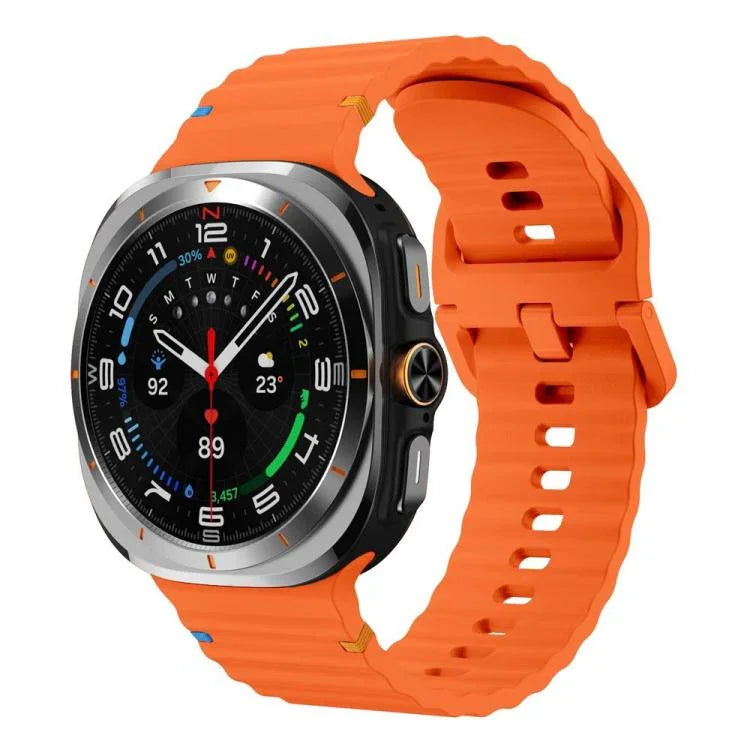 適用於 Samsung Galaxy Watch8 Classic 46mm / Watch8 44mm / 40mm xDfind 波浪紋縫線矽膠錶帶，L
