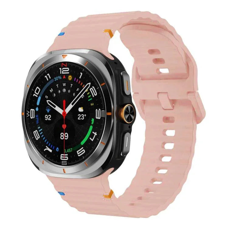 適用於 Samsung Galaxy Watch8 Classic 46mm / Watch8 44mm / 40mm xDfind 波浪紋縫線矽膠錶帶，L
