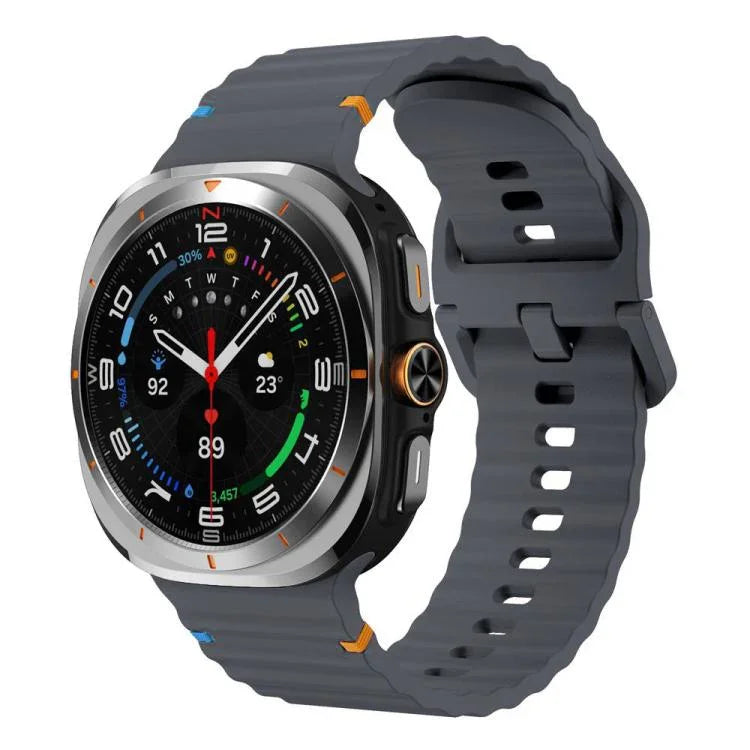 適用於 Samsung Galaxy Watch8 Classic 46mm / Watch8 44mm / 40mm xDfind 波浪紋縫線矽膠錶帶，L