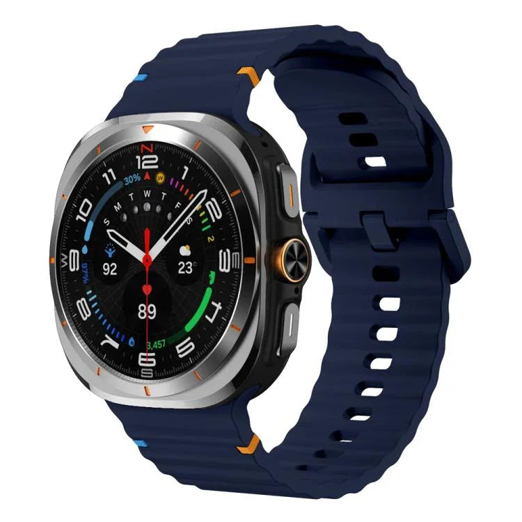 適用於 Samsung Galaxy Watch8 Classic 46mm / Watch8 44mm / 40mm xDfind 波浪紋縫線矽膠錶帶，L