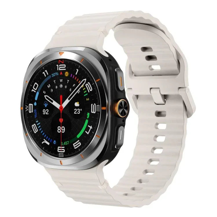 適用於 Samsung Galaxy Watch8 Classic 46mm / Watch8 44mm / 40mm xDfind 波浪紋縫線矽膠錶帶，L