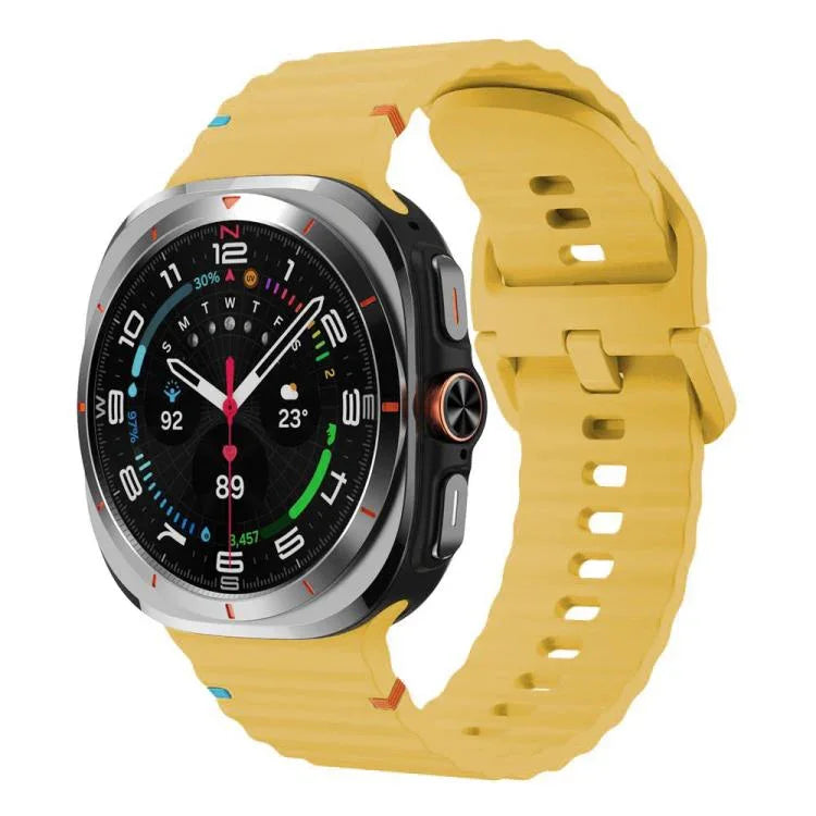 適用於 Samsung Galaxy Watch8 Classic 46mm / Watch8 44mm / 40mm xDfind 波浪紋縫線矽膠錶帶，L