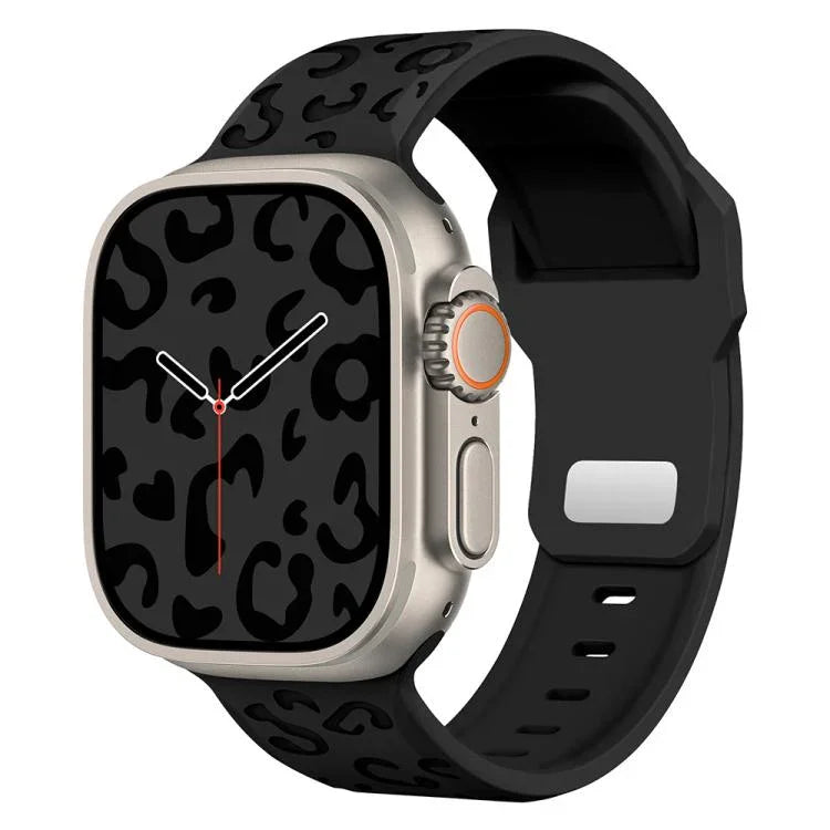凹槽豹紋扣矽膠錶帶，適用於 Apple Watch 46mm / 49mm / 45mm / 44mm，適用於 Apple Watch 42mm / 41mm / 40mm / 38mm