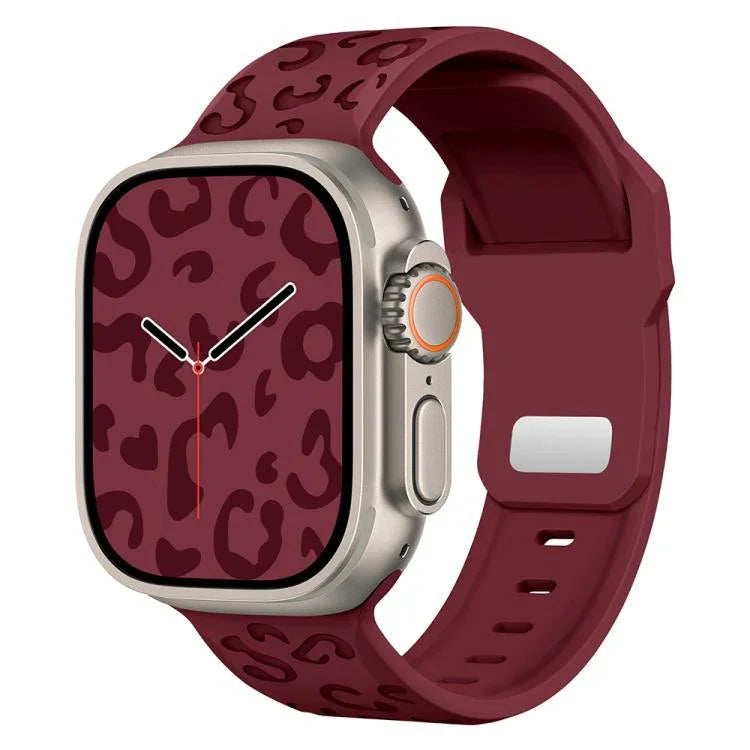 凹槽豹紋扣矽膠錶帶，適用於 Apple Watch 46mm / 49mm / 45mm / 44mm，適用於 Apple Watch 42mm / 41mm / 40mm / 38mm