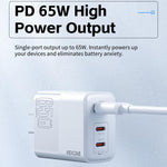 WK WP-U66 Kinkong 65W Dual USB-C / Type-C + USB GaN Fast Charger, UK Plug, US Plug, EU Plug