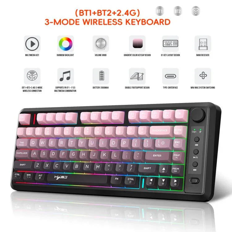 HXSJ L400 三模無線 RGB 燈薄膜 81鍵鍵盤