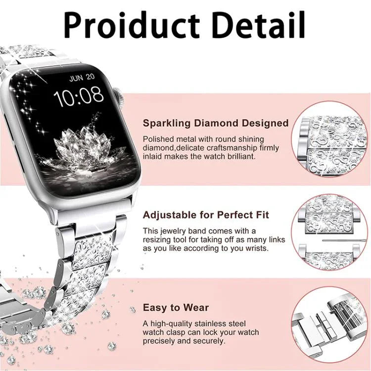 xDfind 鑽石珠寶不鏽鋼錶帶，適用於 Apple Watch 42 / 44 / 45 / 46 / 49mm，適用於 Apple Watch 38 / 40 / 41 / S10 42mm