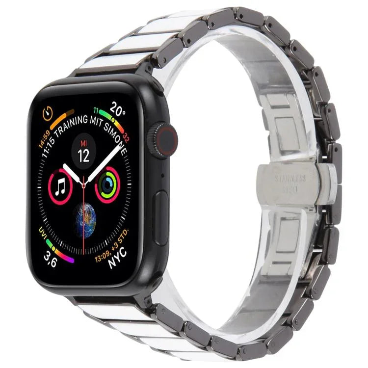 三珠陶瓷18mm鋼錶帶，適用於 Apple Watch 46mm / 49mm / 45mm / 44mm，適用於 Apple Watch 42mm / 41mm / 40mm / 38mm