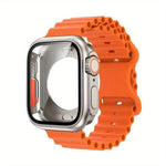 蝴蝶扣海洋矽膠錶帶，附整合式PC保護殼，適用於Apple Watch系列44mm、Apple Watch系列40mm、Apple Watch系列10 / 11 46mm、Apple Watch系列10 / 11 42mm、Apple Watch系列45mm