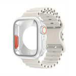 蝴蝶扣海洋矽膠錶帶，附整合式PC保護殼，適用於Apple Watch系列44mm、Apple Watch系列40mm、Apple Watch系列10 / 11 46mm、Apple Watch系列10 / 11 42mm、Apple Watch系列45mm