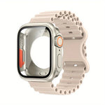 蝴蝶扣海洋矽膠錶帶，附整合式PC保護殼，適用於Apple Watch系列44mm、Apple Watch系列40mm、Apple Watch系列10 / 11 46mm、Apple Watch系列10 / 11 42mm、Apple Watch系列45mm