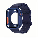 蝴蝶扣海洋矽膠錶帶，附整合式PC保護殼，適用於Apple Watch系列44mm、Apple Watch系列40mm、Apple Watch系列10 / 11 46mm、Apple Watch系列10 / 11 42mm、Apple Watch系列45mm