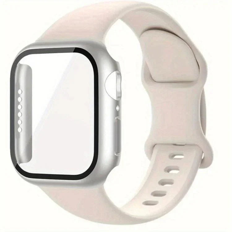 蝴蝶扣矽膠錶帶，附整合式PC保護蓋，適用於Apple Watch系列44mm、Apple Watch系列40mm、Apple Watch系列10 / 11 46mm、Apple Watch系列10 / 11 42mm、Apple Watch系列45mm
