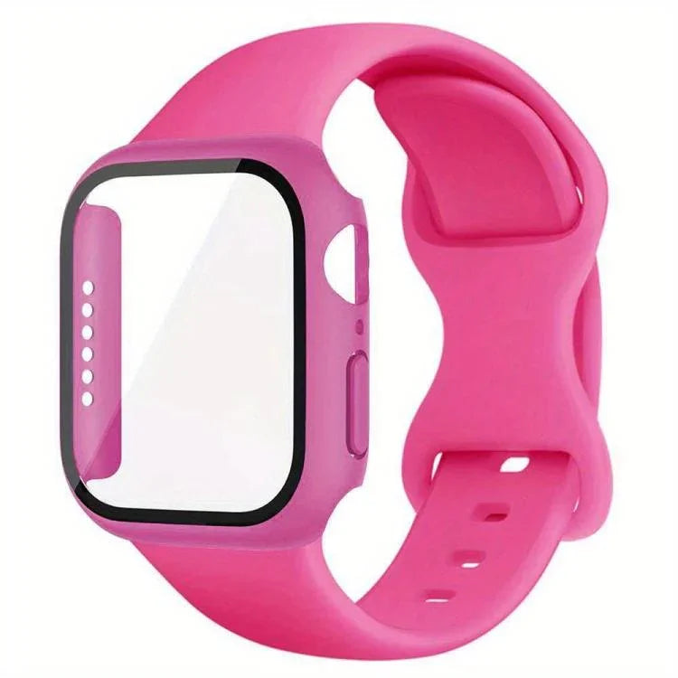蝴蝶扣矽膠錶帶，附整合式PC保護蓋，適用於Apple Watch系列44mm、Apple Watch系列40mm、Apple Watch系列10 / 11 46mm、Apple Watch系列10 / 11 42mm、Apple Watch系列45mm