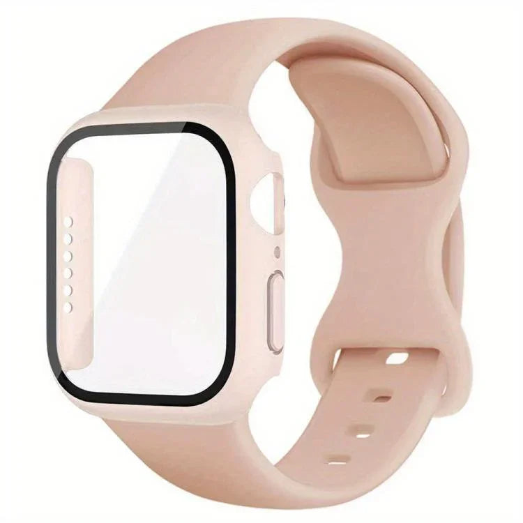 蝴蝶扣矽膠錶帶，附整合式PC保護蓋，適用於Apple Watch系列44mm、Apple Watch系列40mm、Apple Watch系列10 / 11 46mm、Apple Watch系列10 / 11 42mm、Apple Watch系列45mm