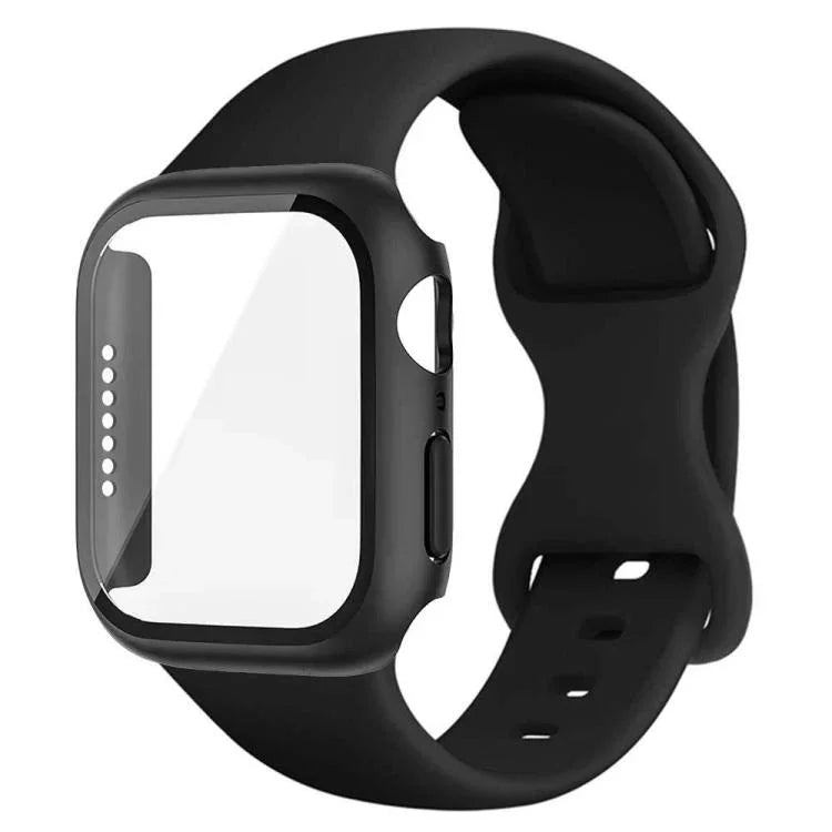 蝴蝶扣矽膠錶帶，附整合式PC保護蓋，適用於Apple Watch系列44mm、Apple Watch系列40mm、Apple Watch系列10 / 11 46mm、Apple Watch系列10 / 11 42mm、Apple Watch系列45mm