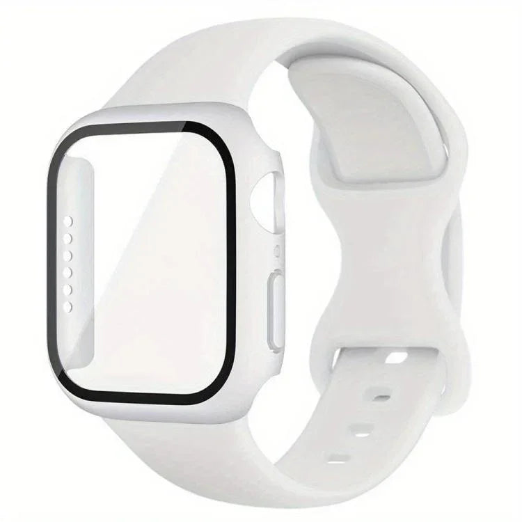 蝴蝶扣矽膠錶帶，附整合式PC保護蓋，適用於Apple Watch系列44mm、Apple Watch系列40mm、Apple Watch系列10 / 11 46mm、Apple Watch系列10 / 11 42mm、Apple Watch系列45mm