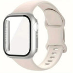蝴蝶扣矽膠錶帶，附整合式PC保護蓋，適用於Apple Watch系列44mm、Apple Watch系列40mm、Apple Watch系列10 / 11 46mm、Apple Watch系列10 / 11 42mm、Apple Watch系列45mm