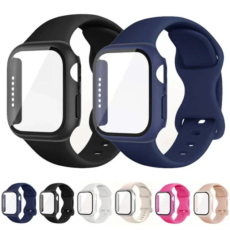 蝴蝶扣矽膠錶帶，附整合式PC保護蓋，適用於Apple Watch系列44mm、Apple Watch系列40mm、Apple Watch系列10 / 11 46mm、Apple Watch系列10 / 11 42mm、Apple Watch系列45mm
