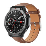 xDfind Flat Head Black Shark Fine Grain Leather Watch Band, For Amazfit T-Rex 3 22mm