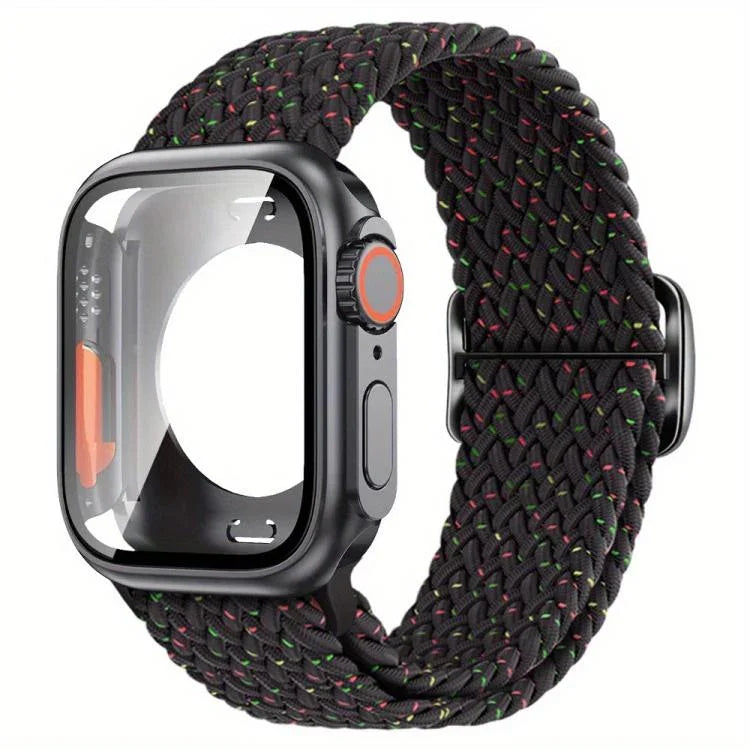 梯形扣環尼龍錶帶，附可更換Ultra 49mm薄膜PC保護蓋，適用於Apple Watch系列44mm、Apple Watch系列40mm、Apple Watch系列10 / 11 46mm、Apple Watch系列10 / 11 42mm、Apple Watch系列45mm