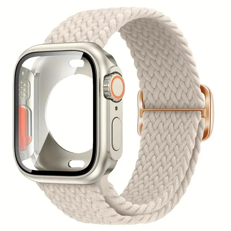 梯形扣環尼龍錶帶，附可更換Ultra 49mm薄膜PC保護蓋，適用於Apple Watch系列44mm、Apple Watch系列40mm、Apple Watch系列10 / 11 46mm、Apple Watch系列10 / 11 42mm、Apple Watch系列45mm